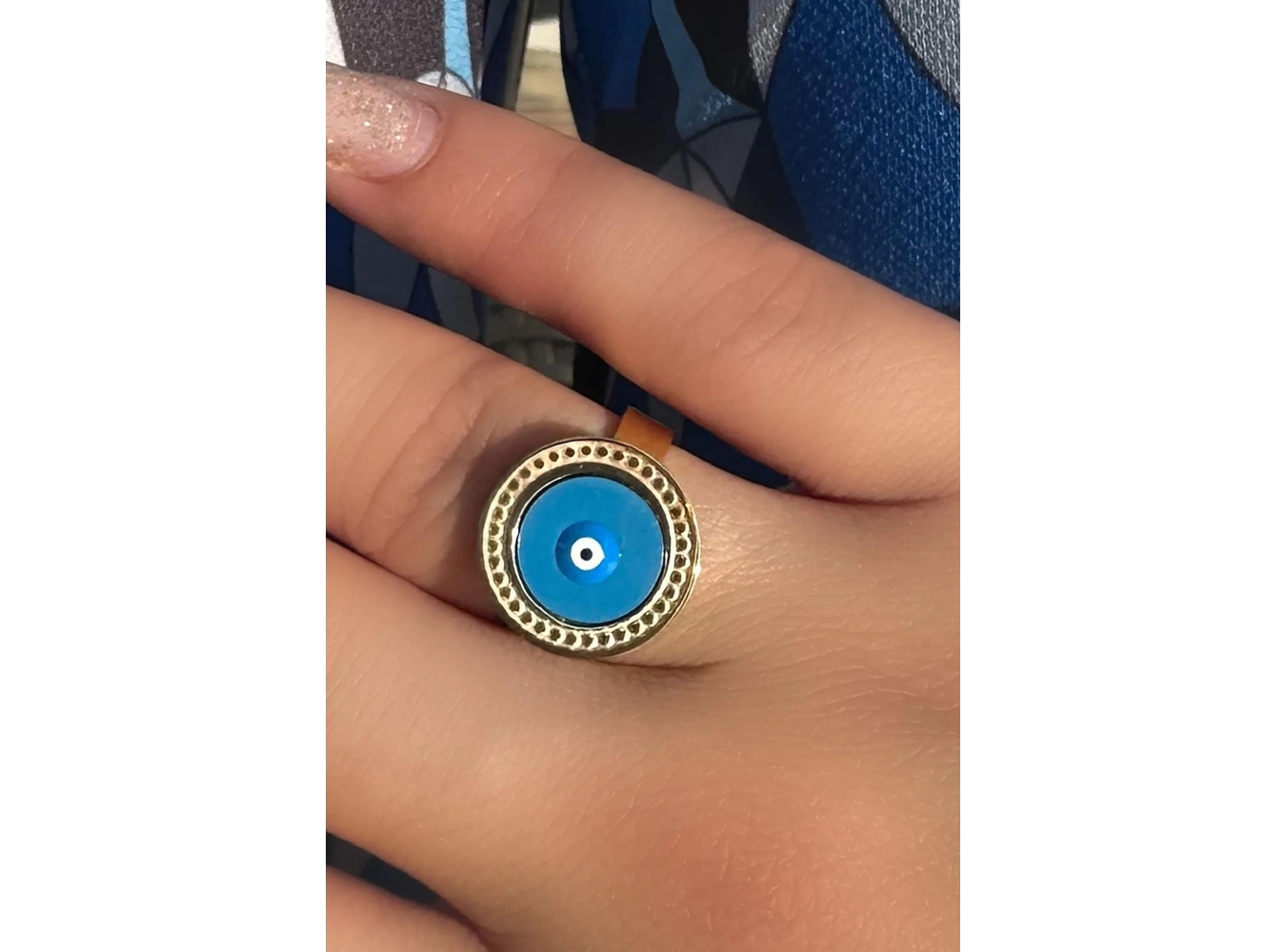 Altın Renk Nazar Boncuğu Figürlü Ayarlanabilir Çelik Yüzük