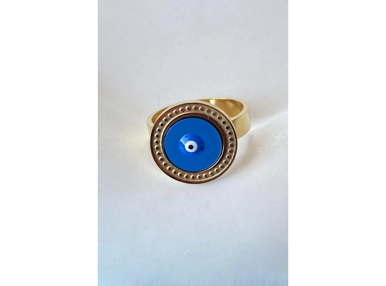 Altın Renk Nazar Boncuğu Figürlü Ayarlanabilir Çelik Yüzük