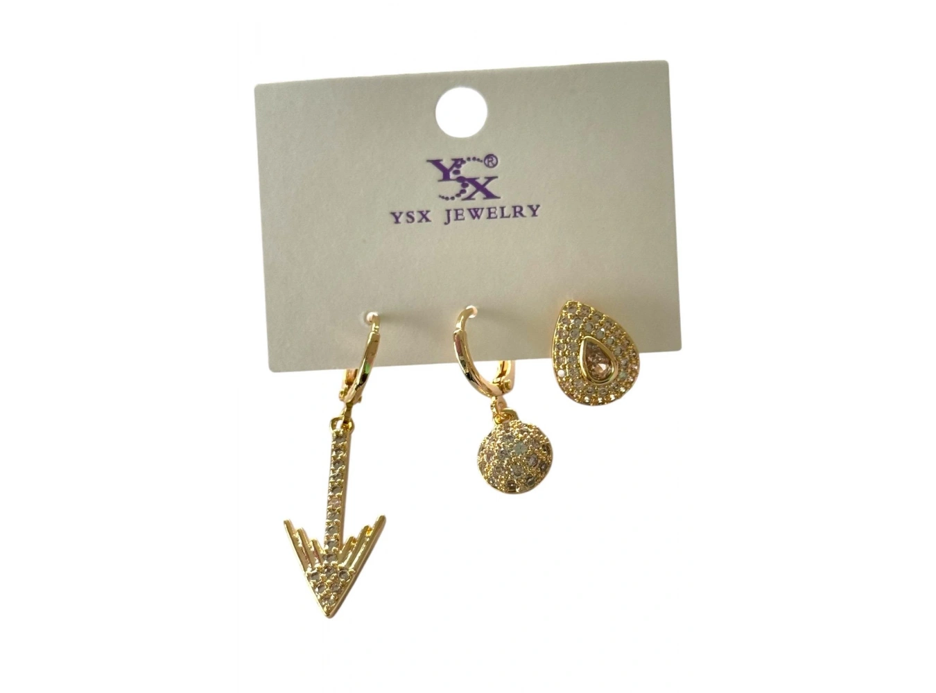 Altın Renk Ok Figürlü Taş Detaylı VİP 3lü YSX Küpe Set