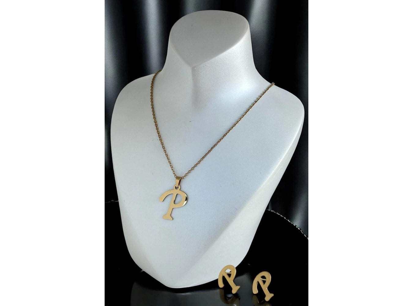 Altın Renk P Harfli Çelik Kolye Ve Küpe Set