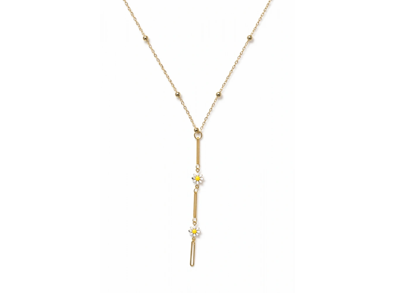 Altın Renk Papatya Figürlü Çelik Y Kolye