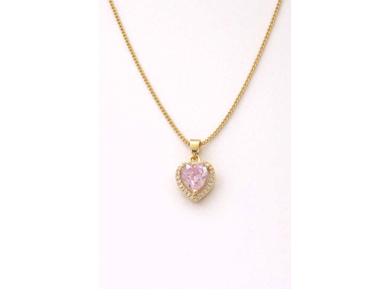 Altın Renk Pembe Kalp Figürlü Çelik Kolye