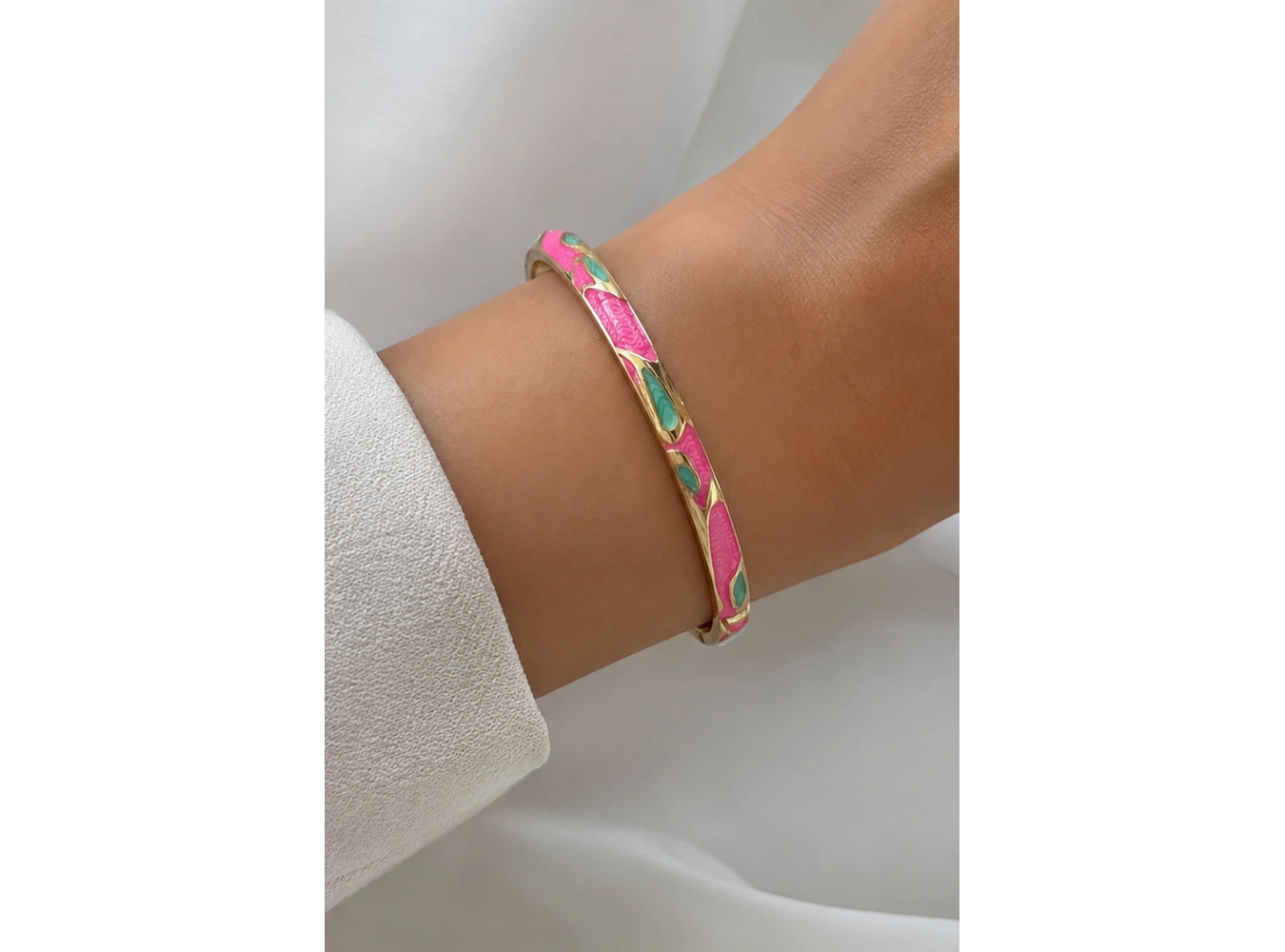 Altın Renk Pembe Mineli Kelepçe Bileklik