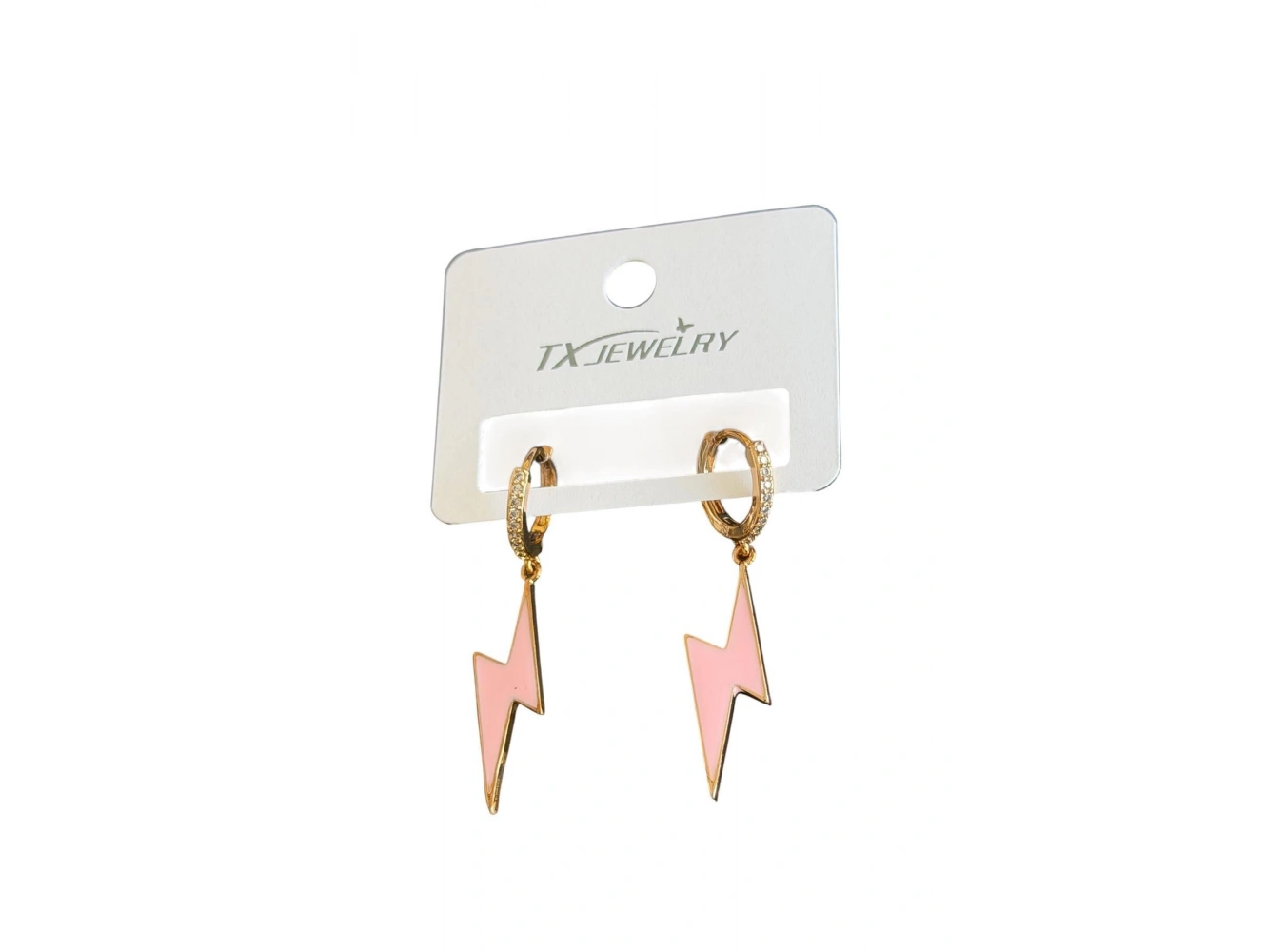 Altın Renk Pembe Şimşek Detaylı Tx Küpe (Çift)