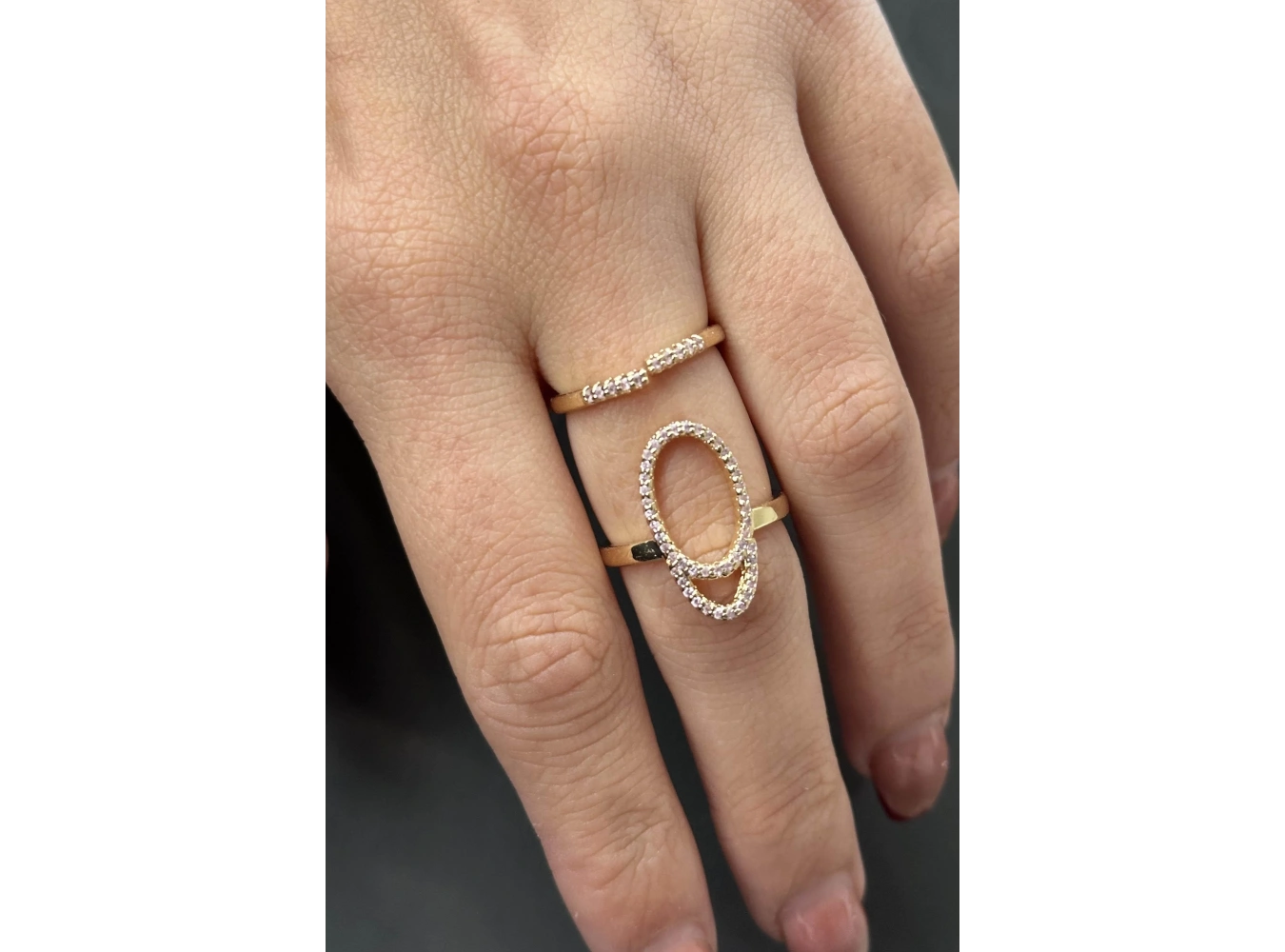 Altın Renk Pembe Taş Detaylı Ayarlanabilir Çelik Yüzük