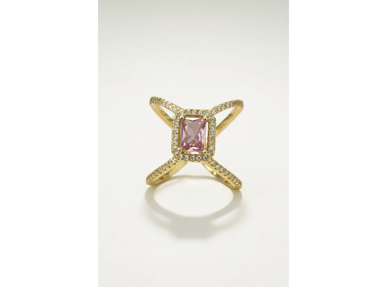 Altın Renk Pembe Taş Detaylı Ayarlanabilir Yüzük