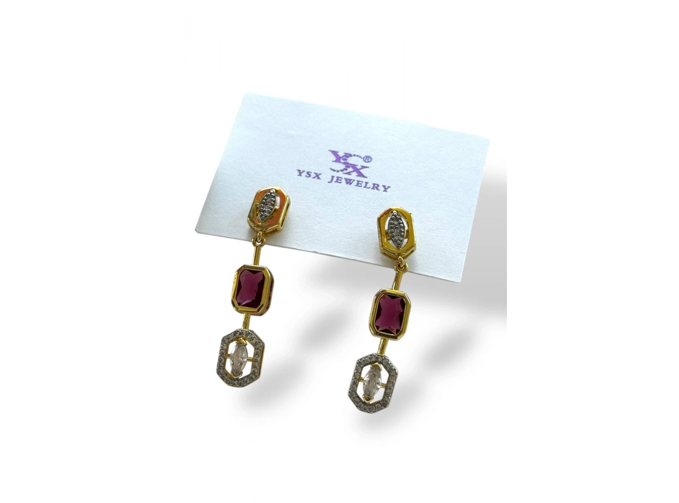 Altın Renk Pembe Taş Detaylı YSX Küpe (Çift)