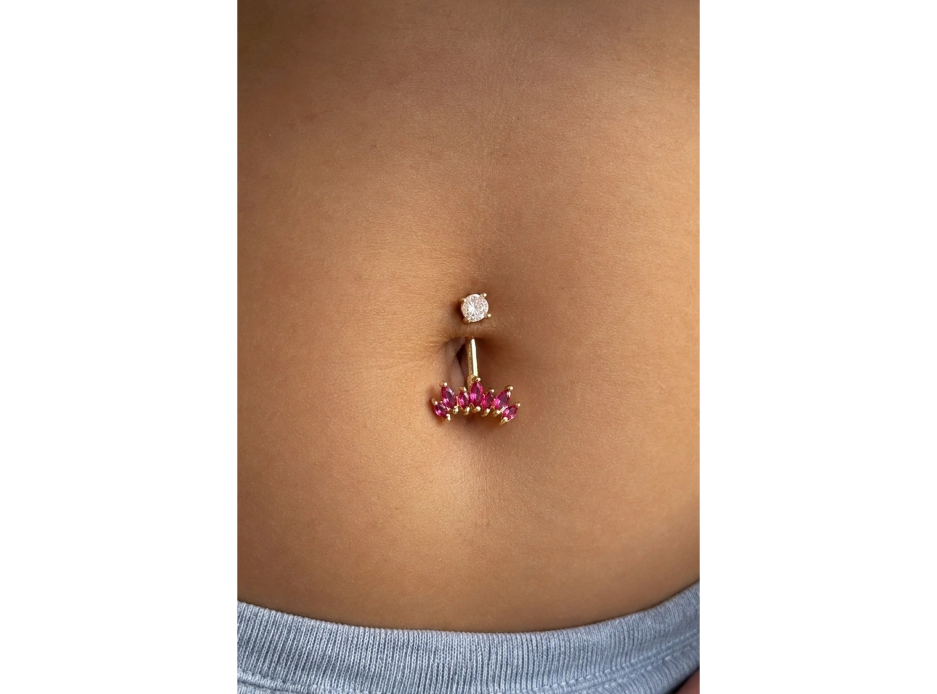 Altın Renk Pembe Taşlı Cerrahi Çelik Göbek Piercing