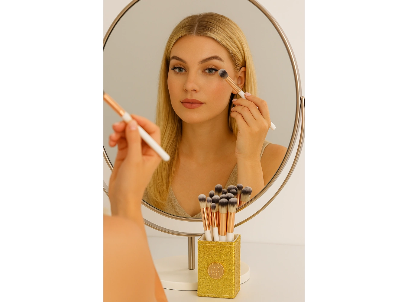 Altın Renk Profesyonel 13lü Standlı Makyaj Fırça Seti