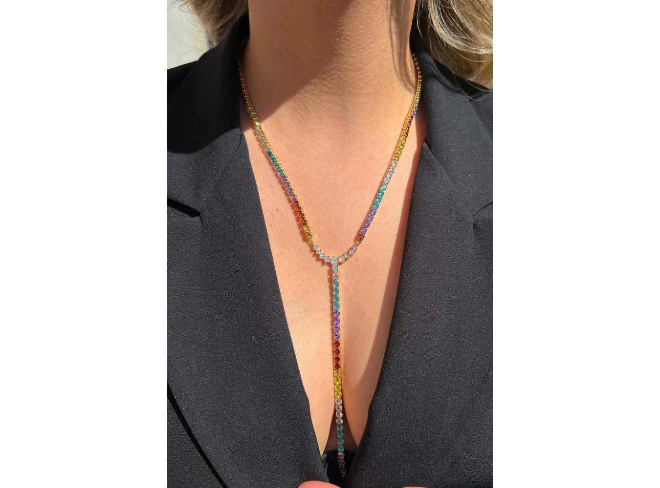 Altın Renk Renkli Taş Detaylı 14K Altın Kaplama Kolye