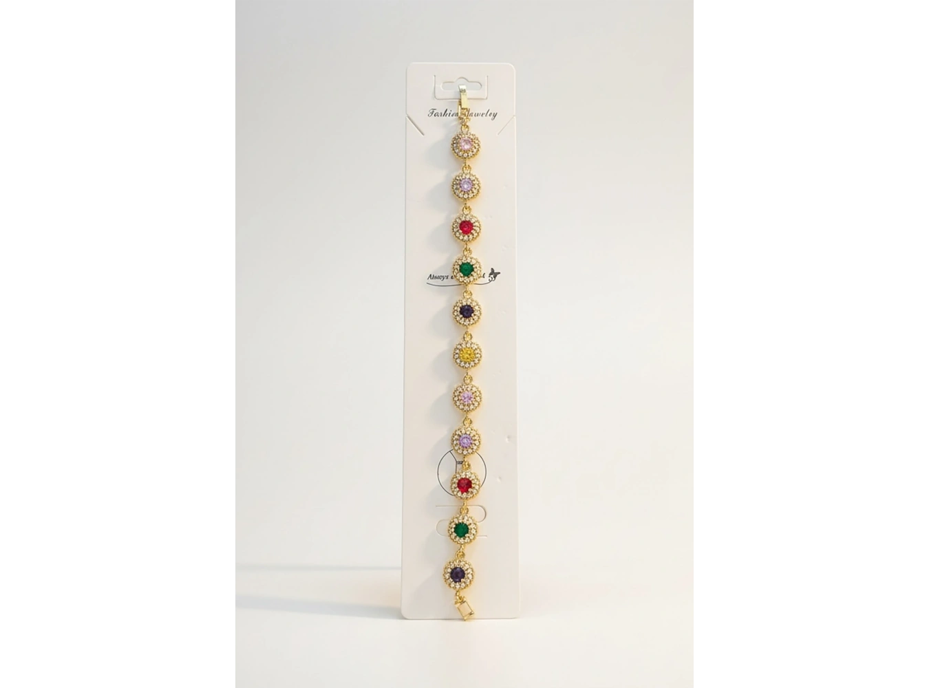 Altın Renk Renkli Taş Detaylı 14K Altın Kaplama VİP Bileklik