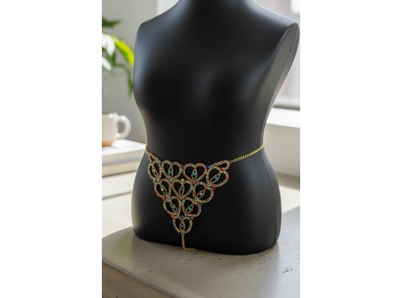 Altın Renk Renkli Taş Detaylı Tanga