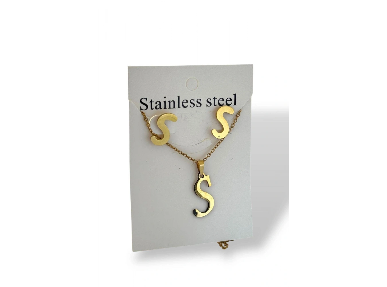 Altın Renk S Harfli Çelik Kolye Set
