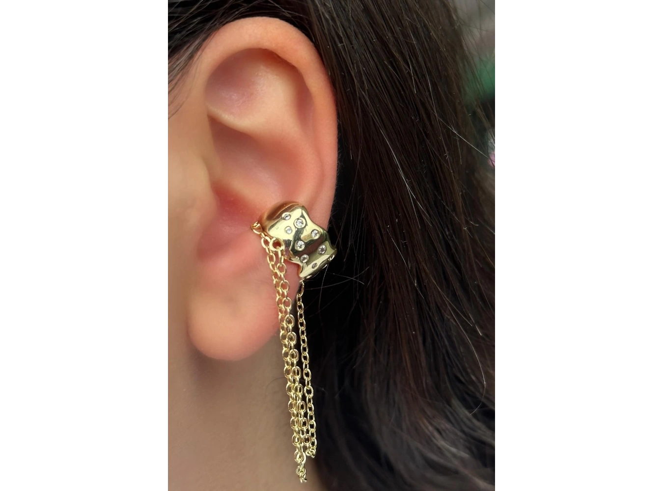 Altın Renk Sallantılı Ear Cuff (Tek)