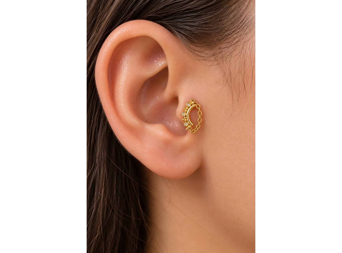 Altın Renk Sallantılı   Taşlı Cerrahi Çelik Tragus/Kıkırdak Küpe/Piercing (Tek)