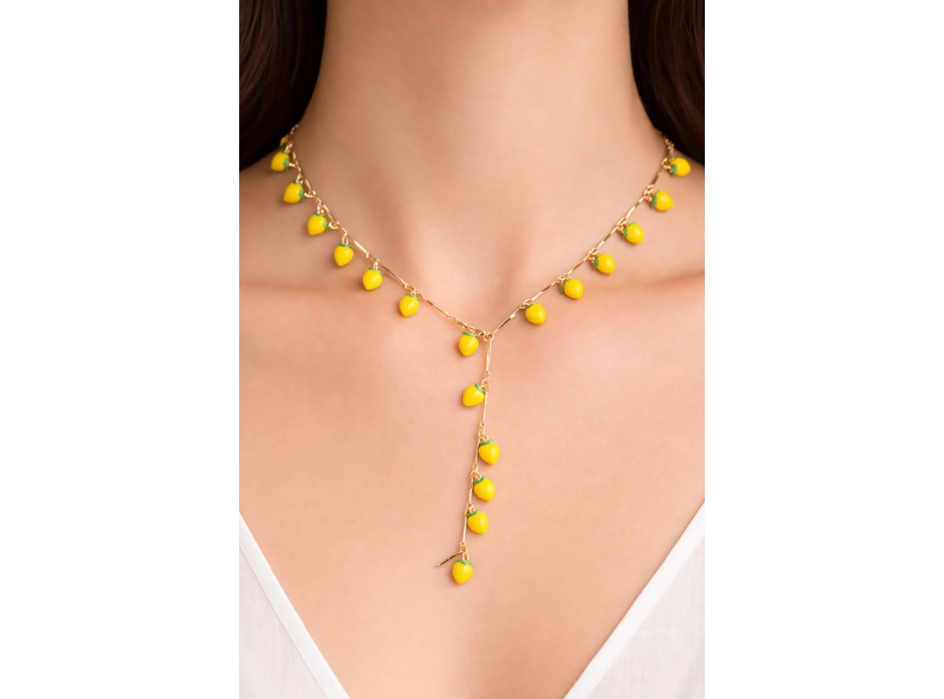 Altın Renk Sarı Kalp Figürlü Çelik Y Kolye