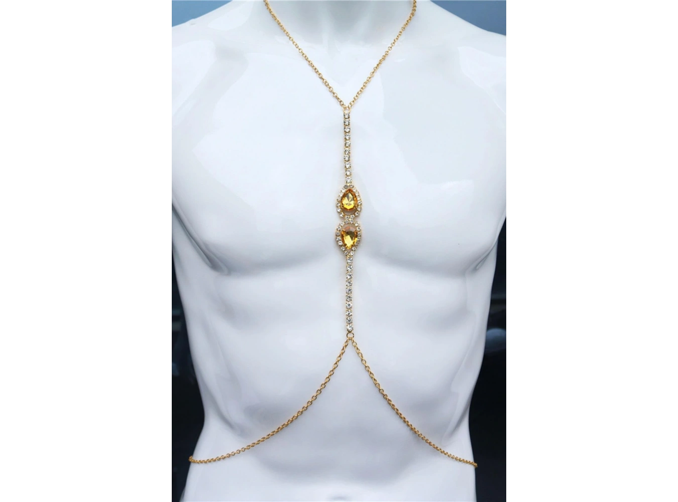 Altın Renk Sarı Taş Detaylı Tasarım Vücut Aksesuar