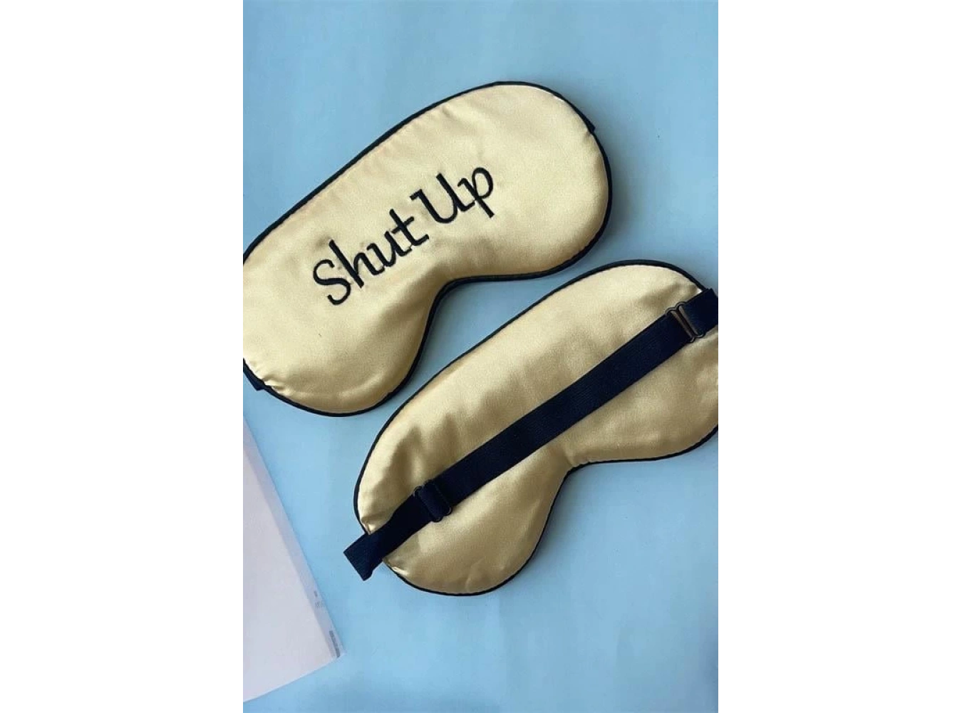 Altın Renk Shut Up Yazılı Saten Uyku Bandı