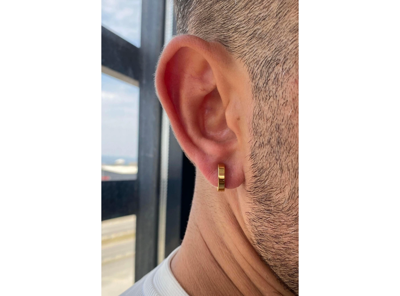 Altın Renk Sıkıştırmalı Unisex Çelik Halka Küpe (Çift)