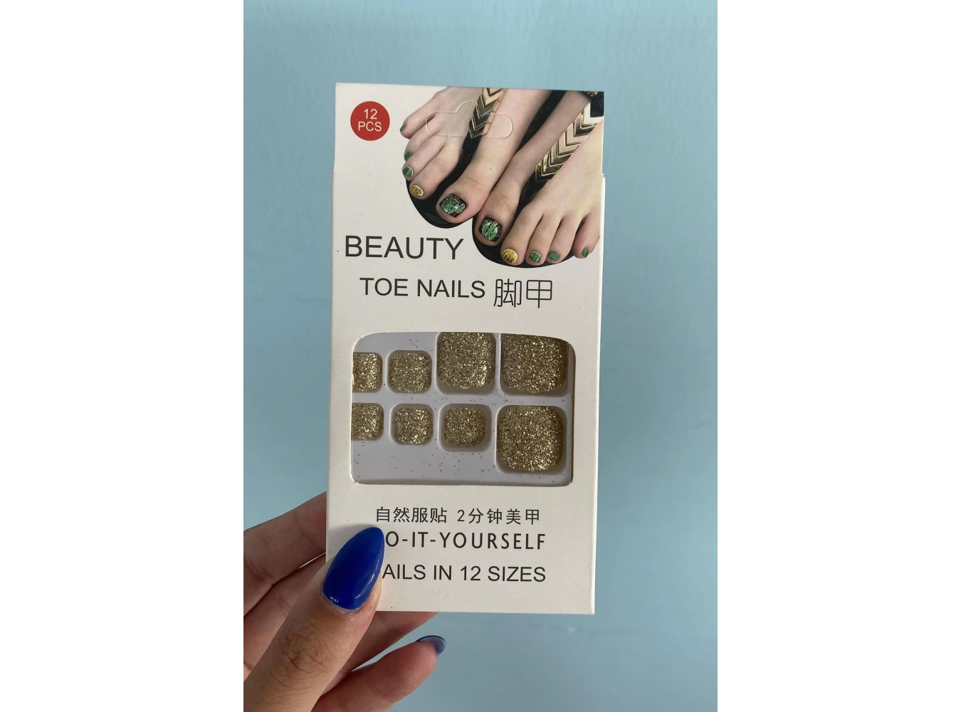 Altın Renk Sim Detaylı 12li Ayak Takma Tırnak Seti