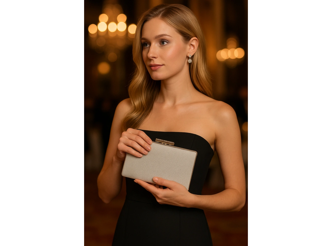 Altın Renk Simli Abiye Portföy Çanta