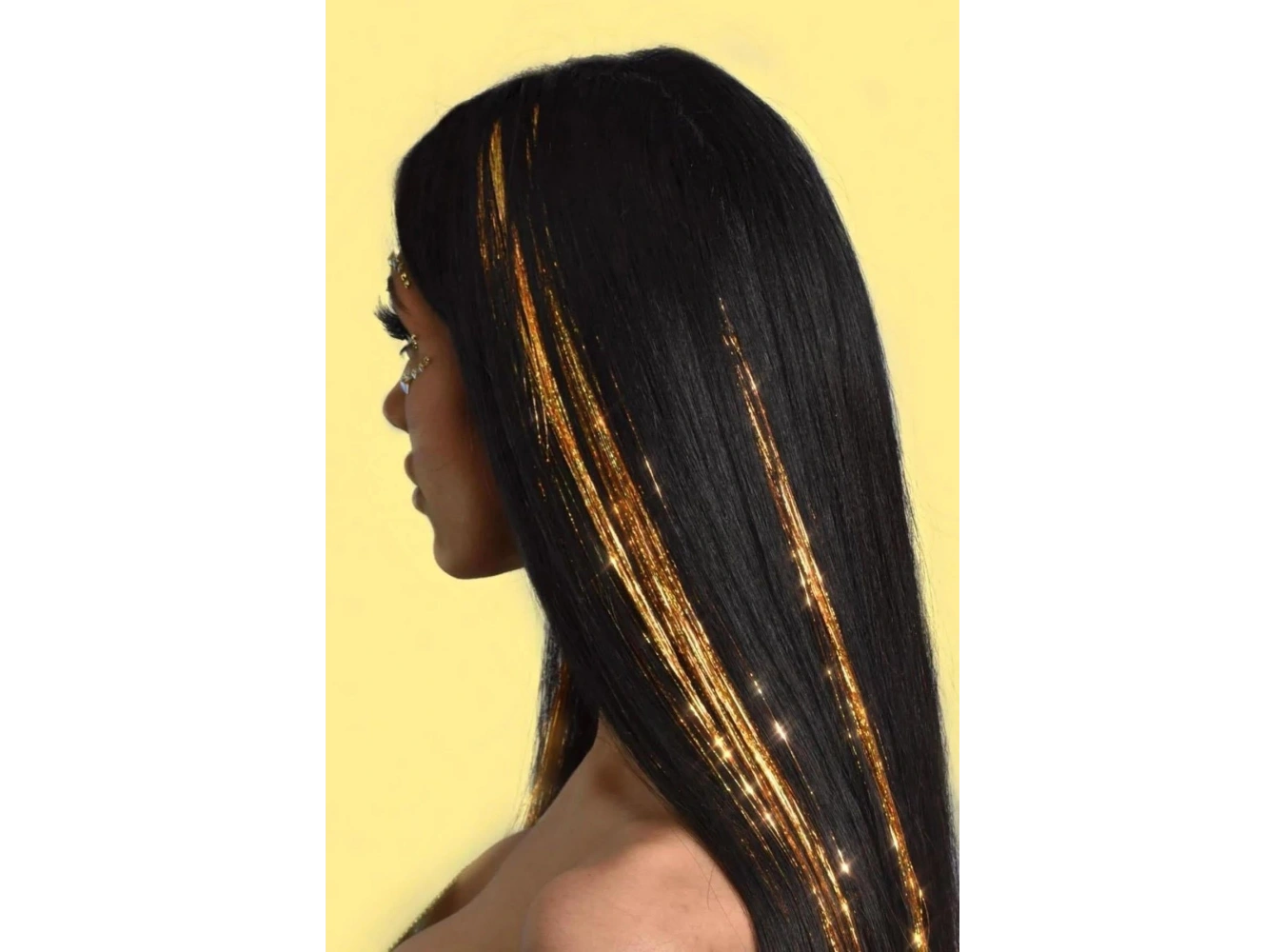 Altın Renk Simli Yan Çıtçıtlı Postiş Hair Tinsel Shiny Hair (50 CM)