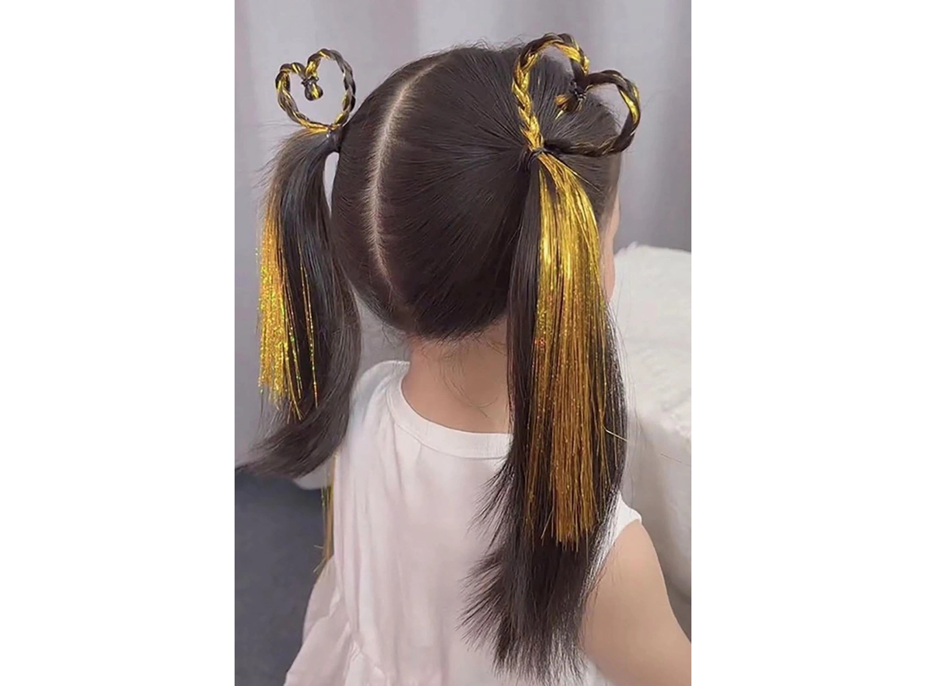Altın Renk Simli Yan Çıtçıtlı Postiş Hair Tinsel Shiny Hair (50 CM)