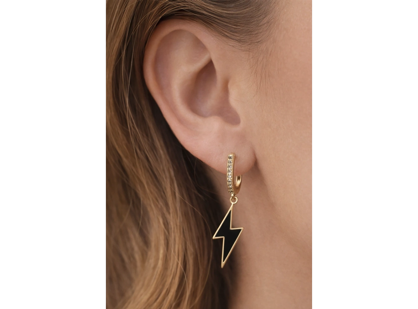 Altın Renk Şimşek Figürlü Taşlı Tx Küpe (Çift)