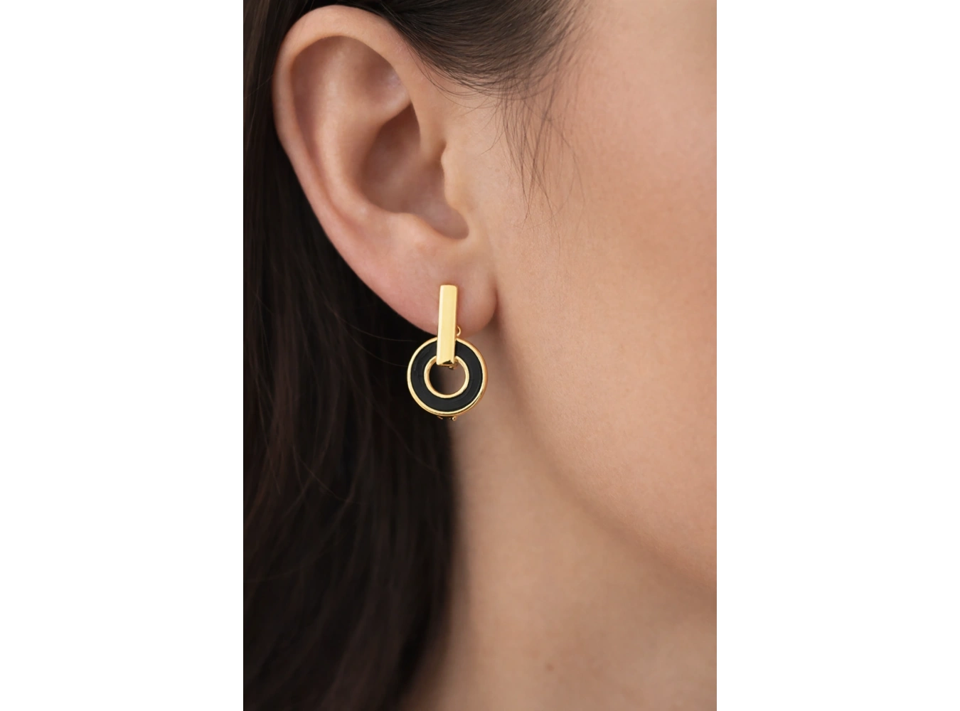 Altın Renk Siyah Taş Detaylı Xuping Küpe (Çift)