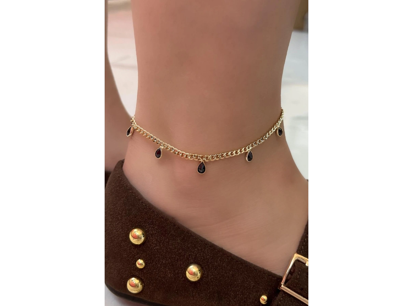 Altın Renk Siyah Taş Detaylı YSX Halhal