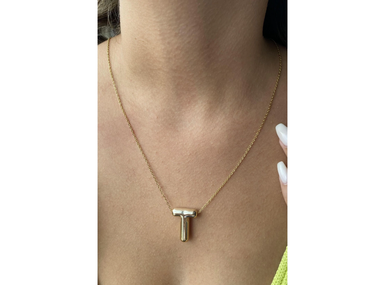 Altın Renk T Harf Çelik Balon Kolye