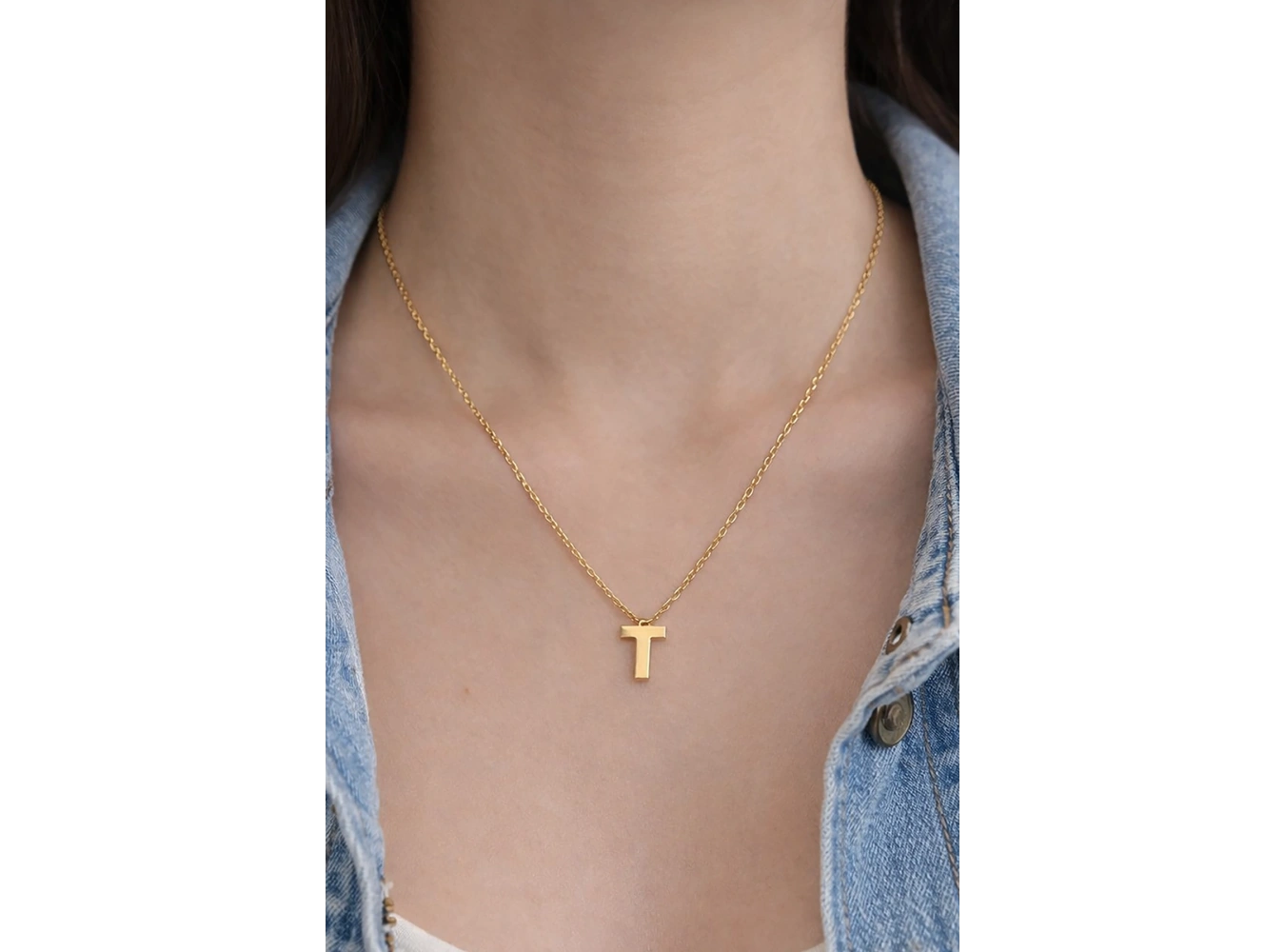 Altın Renk T Harf Çelik Kolye