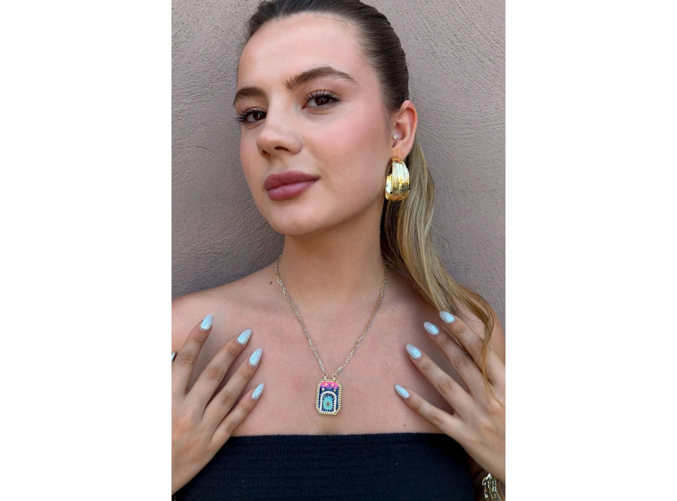 Altın Renk Tarot Kart Detaylı 14K Altın Kaplama Kolye
