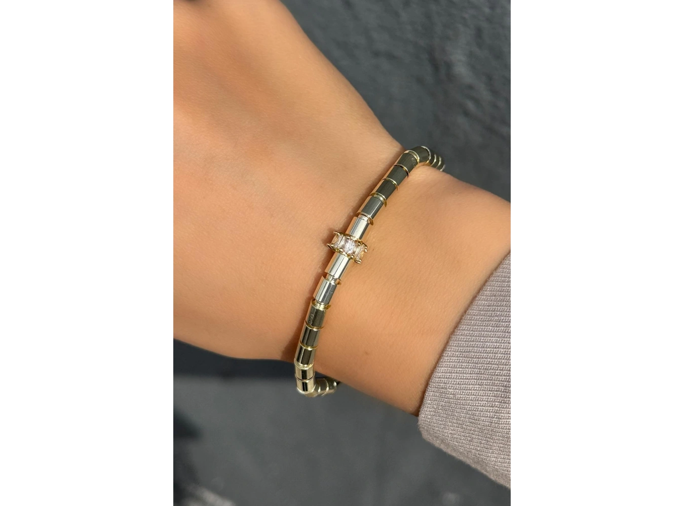 Altın Renk Taş Detaylı 14K Altın Kaplama Bileklik