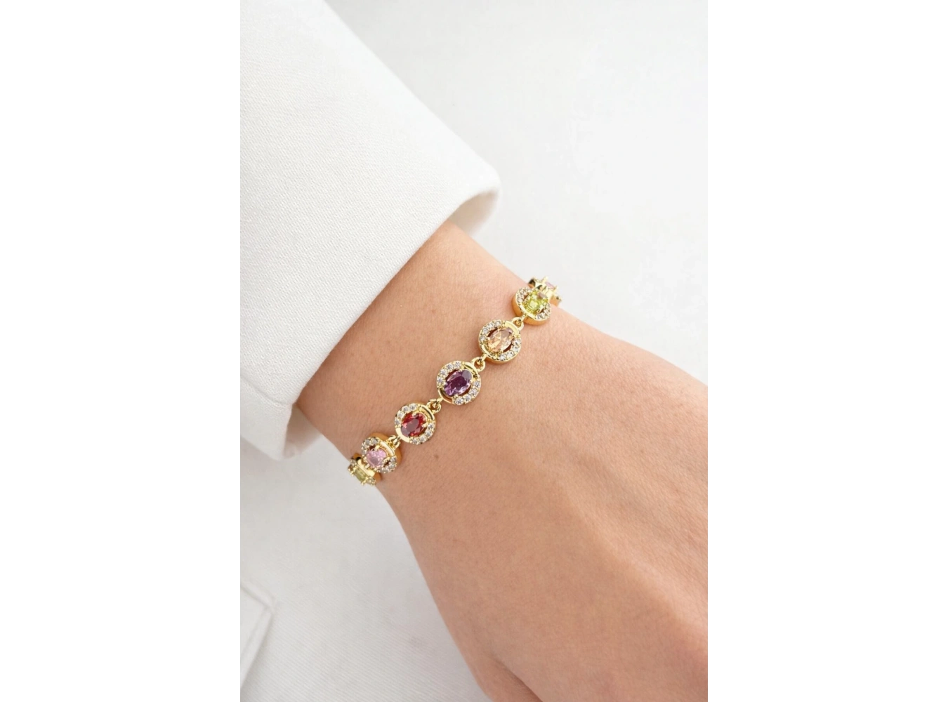 Altın Renk Taş Detaylı 14K Altın Kaplama CM Bileklik