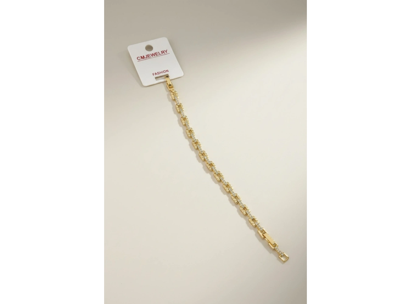 Altın Renk Taş Detaylı 14K Altın Kaplama CM Bileklik