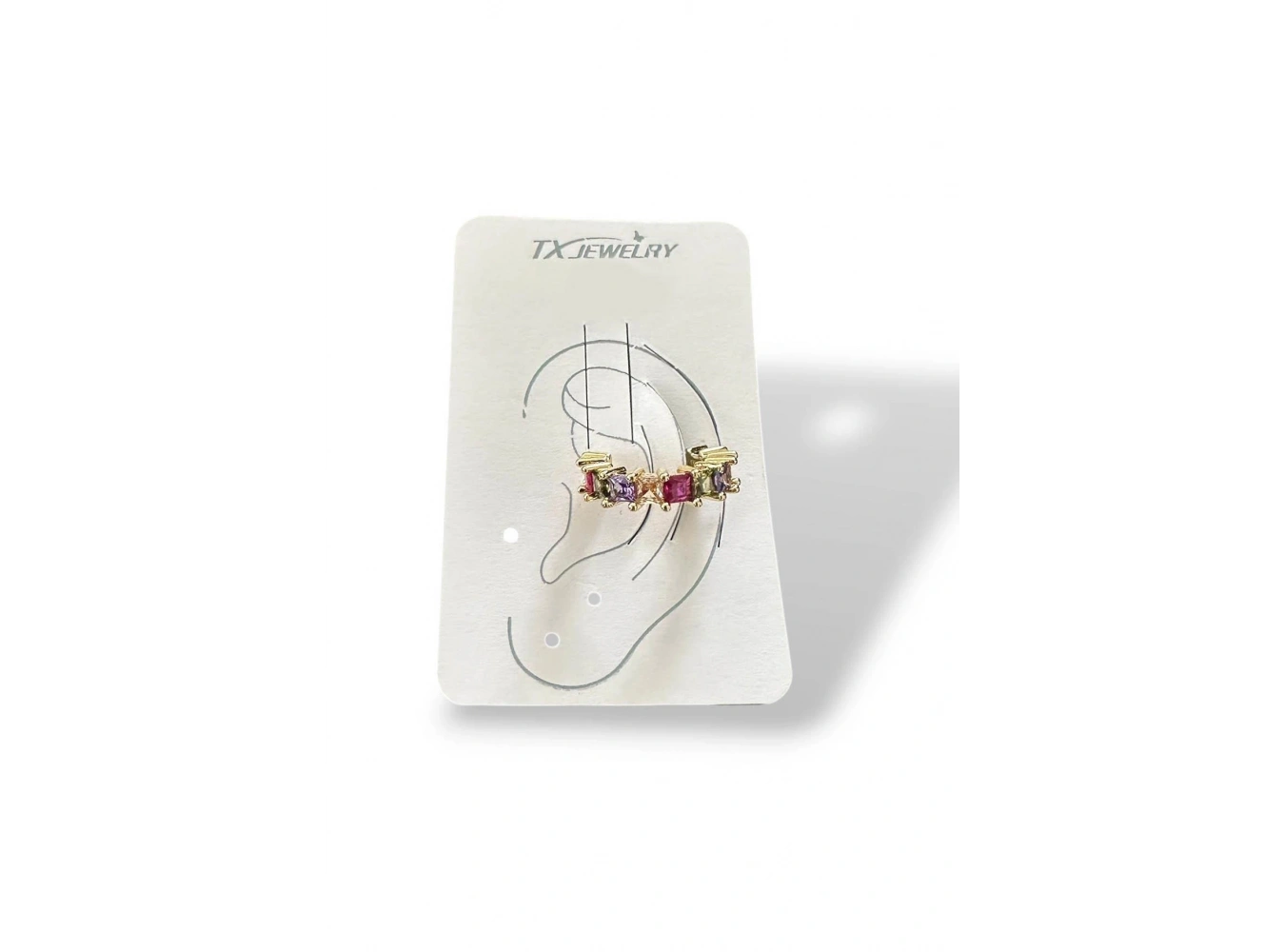 Altın Renk Taş Detaylı 14K Altın Kaplama TX Ear Cuff (Tek)