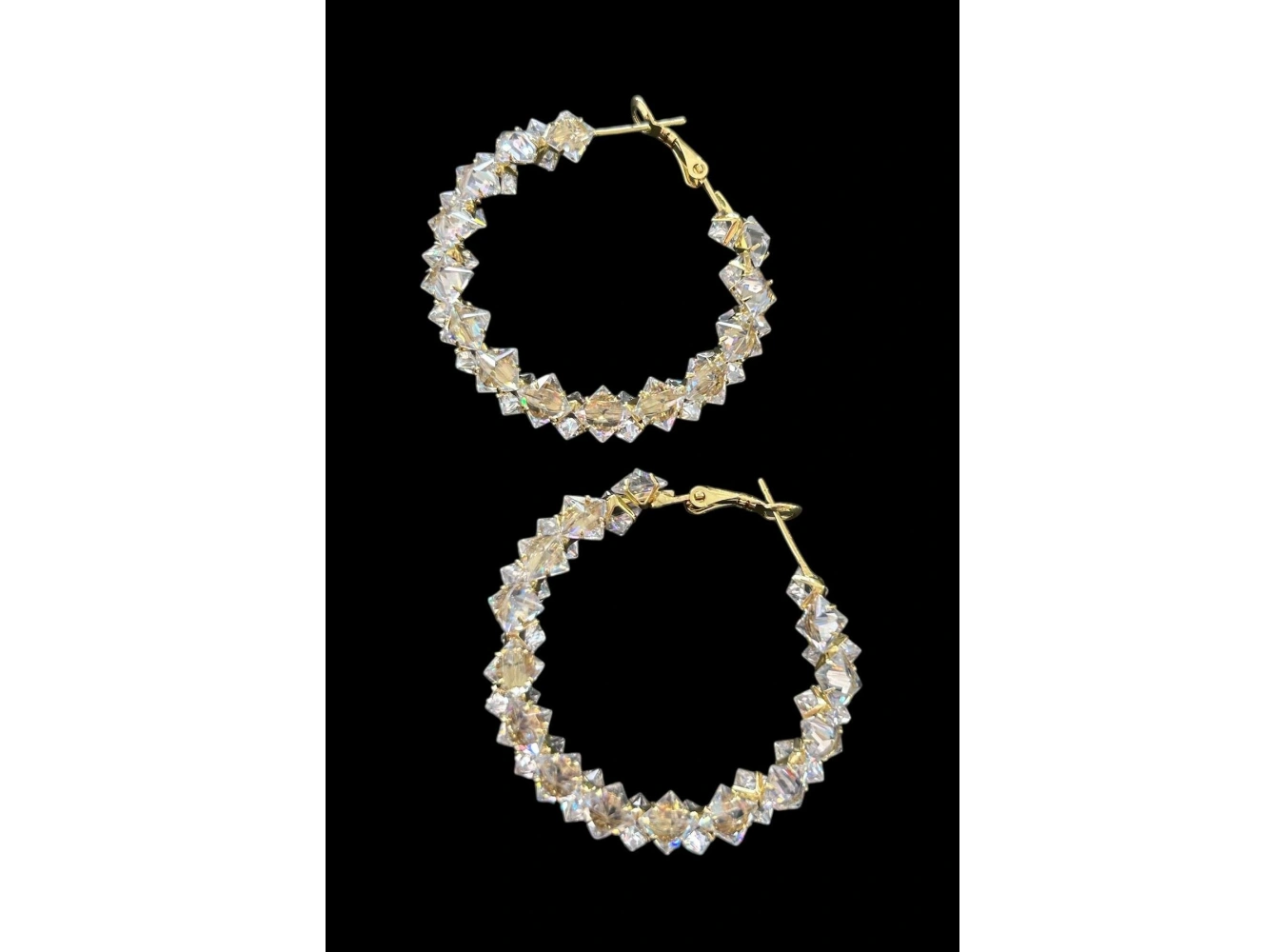 Altın Renk Taş Detaylı 14k Altın Kaplama Halka Küpe (Çift)