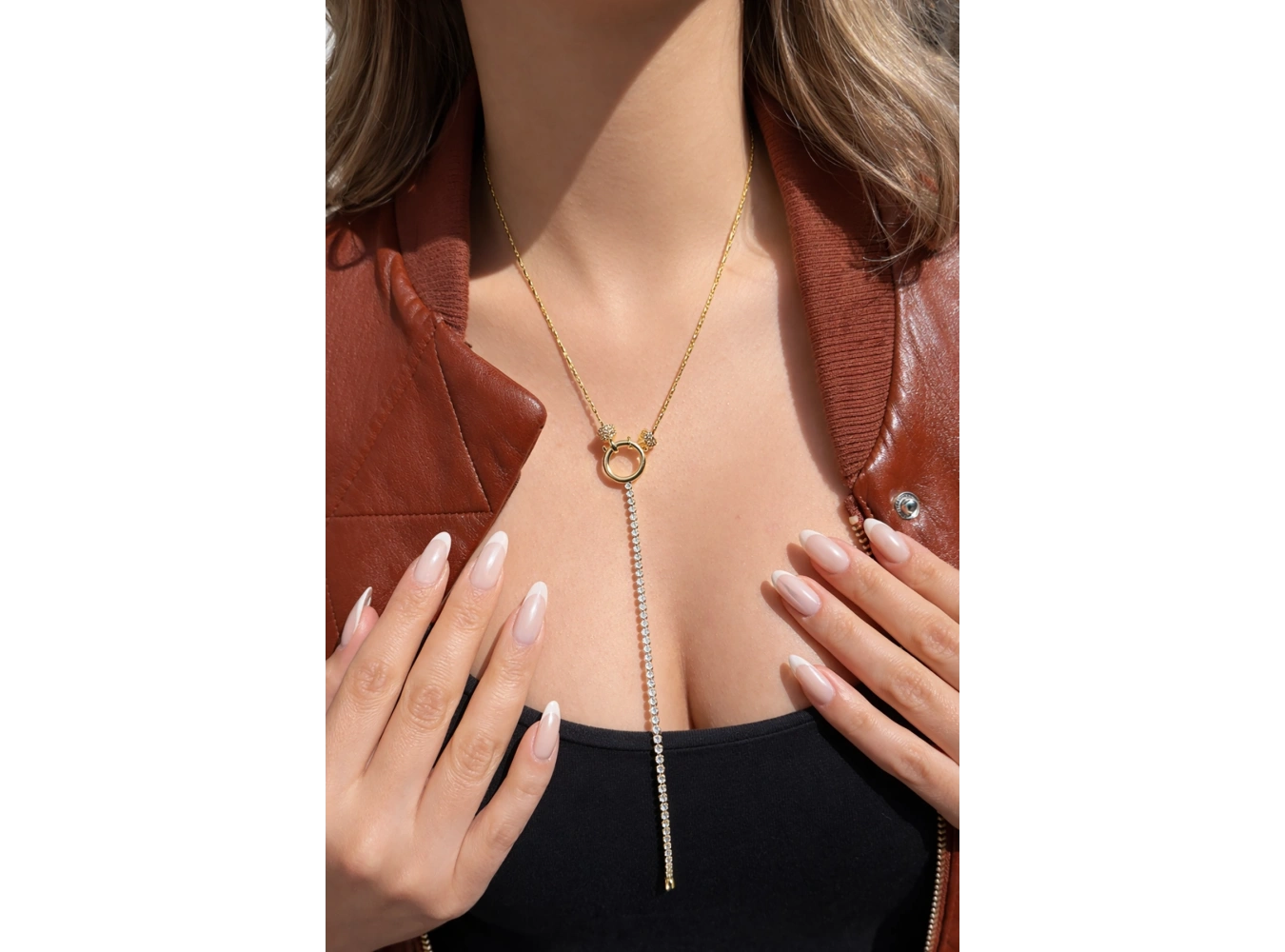 Altın Renk Taş Detaylı 14K Altın Kaplama Kolye