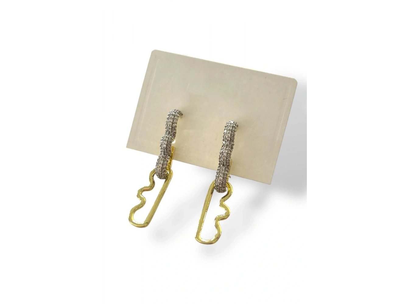 Altın Renk Taş Detaylı 14K Altın Kaplama Küpe (Çift)