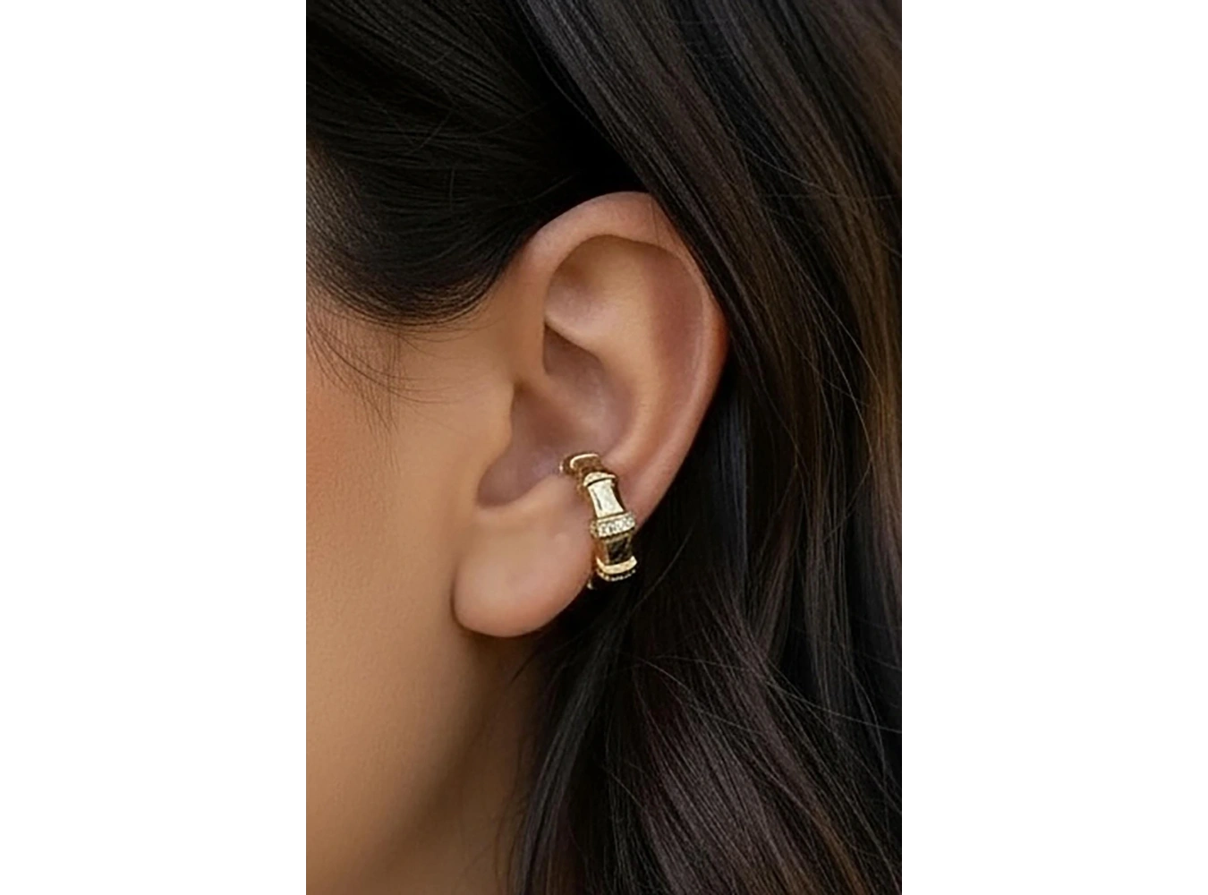 Altın Renk Taş Detaylı 14K Altın Kaplama TX Ear Cuff (Tek)
