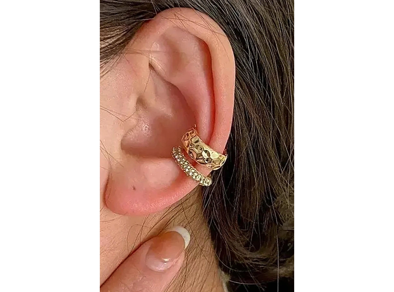 Altın Renk Taş Detaylı 14K Altın Kaplama TX Ear Cuff (Tek)