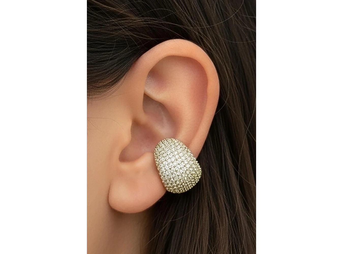 Altın Renk Taş Detaylı 14K Altın Kaplama TX Ear Cuff (Tek)
