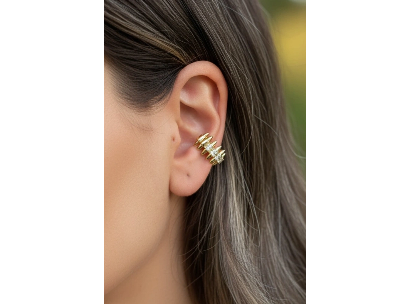 Altın Renk Taş Detaylı 14K Altın Kaplama TX Ear Cuff (Tek)