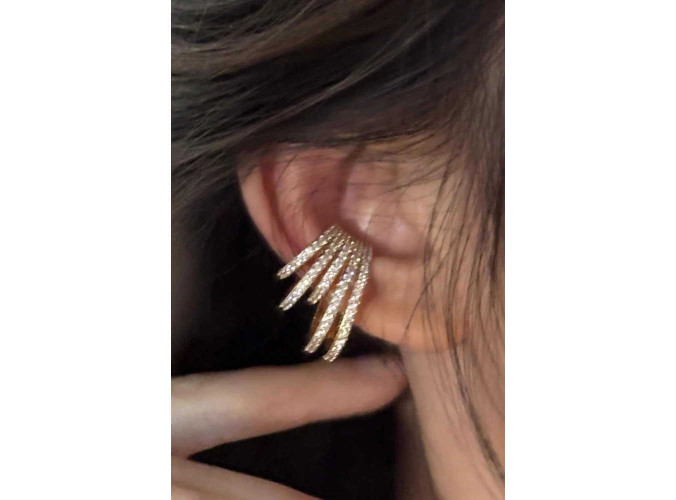 Altın Renk Taş Detaylı 14K Altın Kaplama TX Ear Cuff (Tek)
