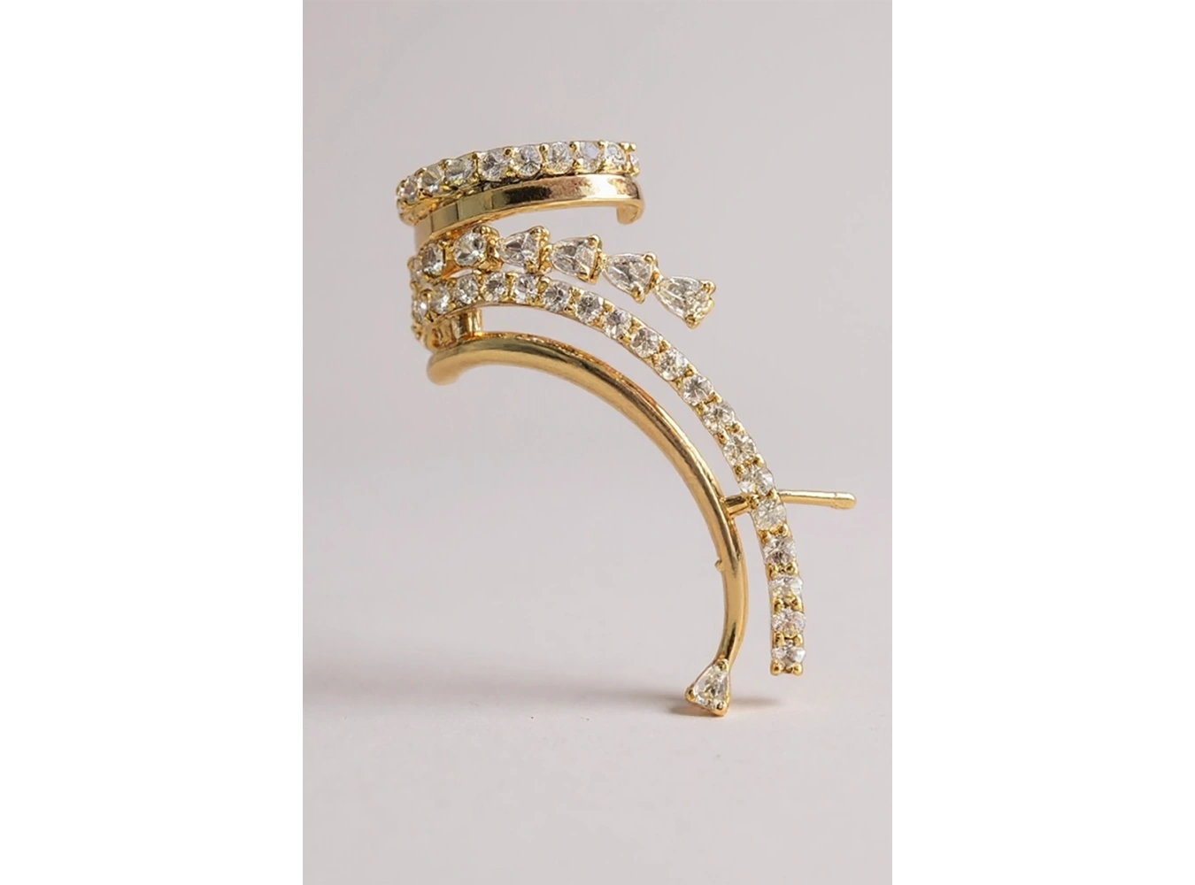 Altın Renk Taş Detaylı 14K Altın Kaplama TX Ear Cuff (Tek)