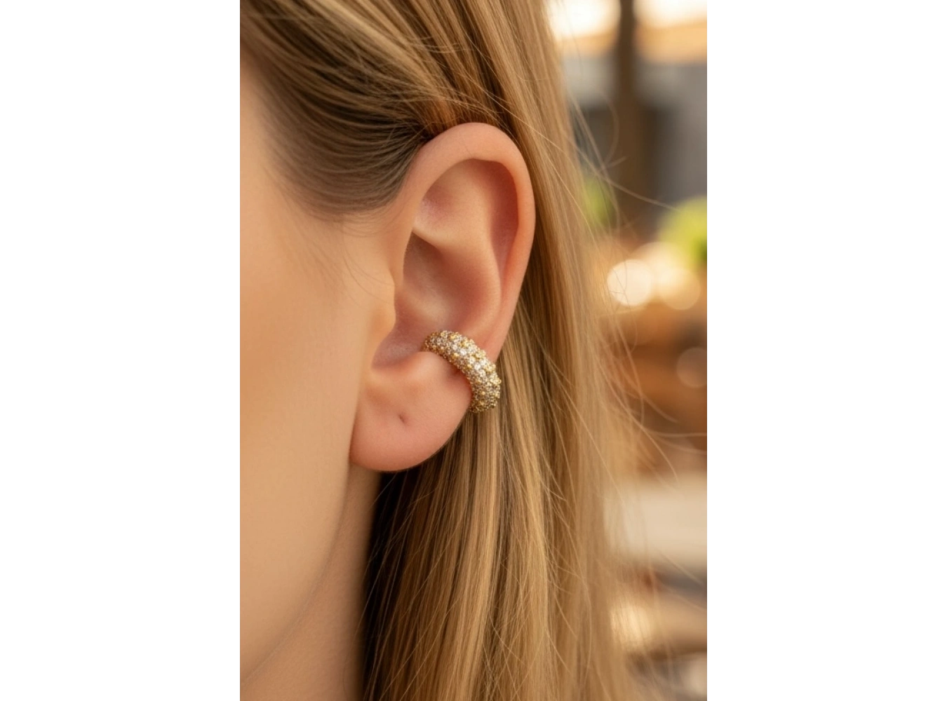 Altın Renk Taş Detaylı 14K Altın Kaplama TX Ear Cuff (Tek)