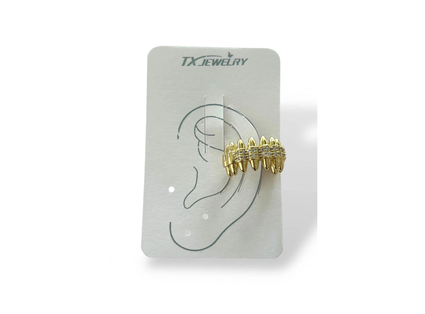Altın Renk Taş Detaylı 14K Altın Kaplama TX Ear Cuff (Tek)