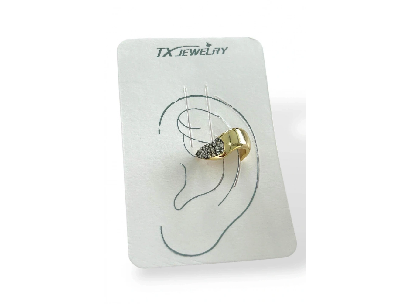 Altın Renk Taş Detaylı 14K Altın Kaplama TX Ear Cuff (Tek)