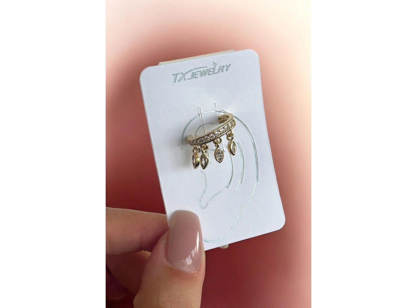 Altın Renk Taş Detaylı 14K Altın Kaplama TX Ear Cuff (Tek)